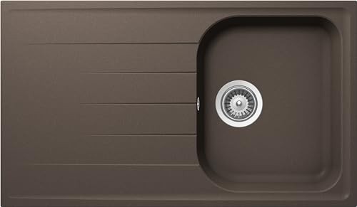 SCHOCK | Fregadero de cocina Lithos 1 bañera con escurridor, bañera reversible, material Cristalite®, color marrón, 860 x 500 mm