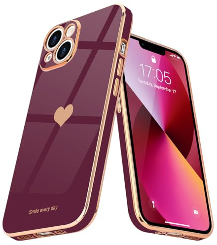 Teageo Hülle für iPhone 13 Stoßfest Frau Herzmuster, Kirschrote | Mädchen Stilvoll Galvanisierte Schutzhülle Weich TPU Phone Case