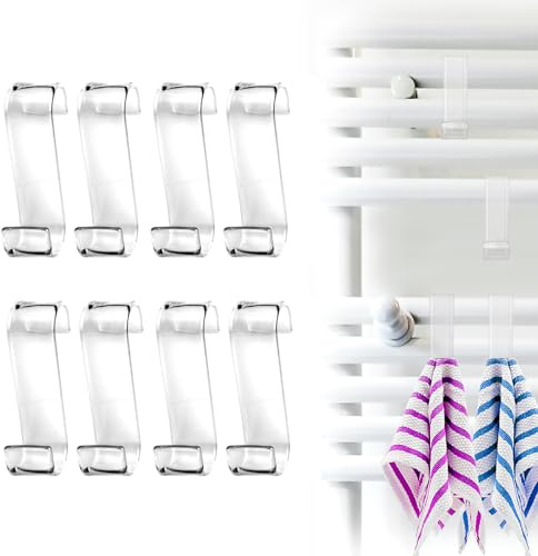 8 Pezzi Ganci Termoarredo, Appendini per Radiatore in Plastica, Scaldasalviette, Adatto per Bagno e Cucina (Trasparente)