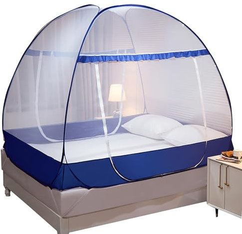 LYXLBX Pop-Up-Moskitonetzzelt - Faltbares Moskitonetz für Bett - für Schlafzimmer, Garten, Camping, Angeln, Wandern,Blau-1.8m