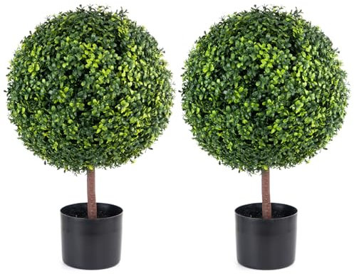 Tsikavo Piante artificiali di bosso 61 cm, albero topiaria artificiale, set di 2 piante di bosso a forma di palla finta, cespugli finti in vaso, decorazione per la casa per portico esterno o interno