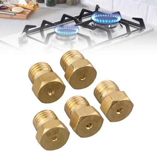 Buses de gaz pour brûleurs et injecteurs compatibles avec gaz naturel G20/G25, Kit de Conversion Gaz Naturel vers GPL pour Cuisinière 5 Brûleurs avec 5 Injecteurs en Laiton Filetage M6 x 0,75