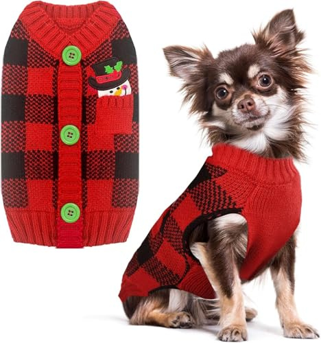 SKXEO Hund Weihnachten Pullover V-Ausschnitt gestrickt Welpe Pullover Weste Rentier Haustier Kleidung Outfit für kleine mittlere große Hunde Katze Kleidung(Schneemann,M)