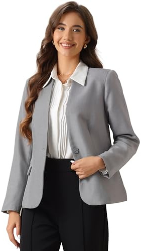 Allegra K Kragenloser Blazer für das Büro von Damen, 1 Knopf, Arbeitsanzug-Blazer Grau S