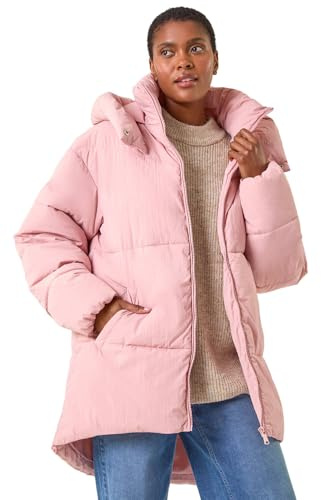 Roman Originals Oversized Padded Hooded Coat for Women UK - Ladies Everyday Autumn Winter Funnel Neckline Comfy Soft Evening Vacation Work Party Night Out - Rose - Size 14