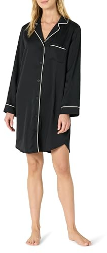 Amazon Essentials Camicia da Notte da Donna in Raso, con Bottoni, Nera, M