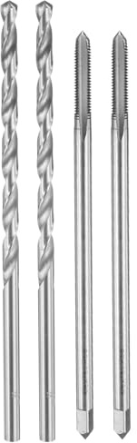 sourcing map Tap and Drill Bit Set, 2pcs M6 x 1 Metric Straight Flute Thread Screw Taps 150mm Extra Long & 2pcs 6mm Twist Drill Bits 160mm Extra Long, HSS-6542 Tapping Threading Tool