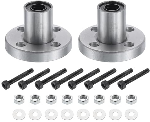 sourcing map LMF6UU Linear Ball Bearings 6mm Bore 12mm OD 19mm Length Round Flange Nickel Plated with Screws for CNC Machine 3D Printer 2pcs