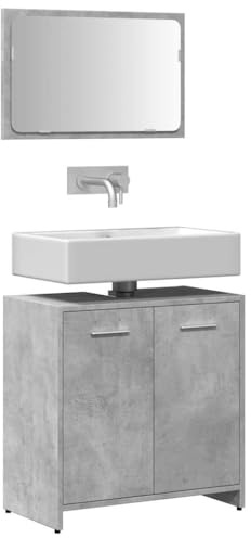 Homgoday TYPE856041 Bathroom Furniture with Mirror Grey Concrete Wood Plywood Furniture Sideboard Cabinet Floor Cabinet for Bathroom Cabinet Storage Shelves Storage Cabinet
