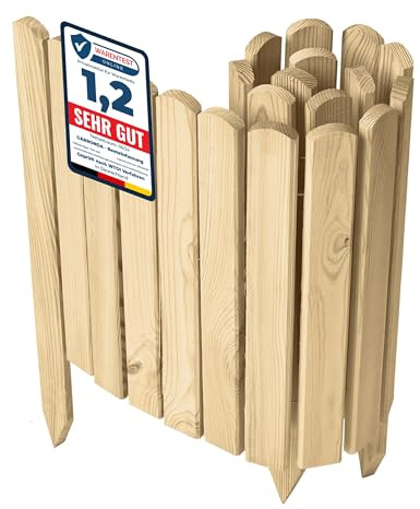 Garronda Rollborder Recinzione in legno flessibile 100 x 40 cm bordatura giardino bordura per aiuola staccionata in legno cordolo Decorazione da frutteti Palizzata GD-0148 Naturale (non impregnato)