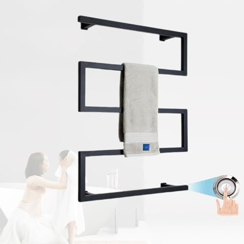 YYLIVING Scaldasalviette Elettrico con termostato, Supporto riscaldato a Parete per Bagno, Supporto per asciugatrice cablato/a Spina, Supporto Nero