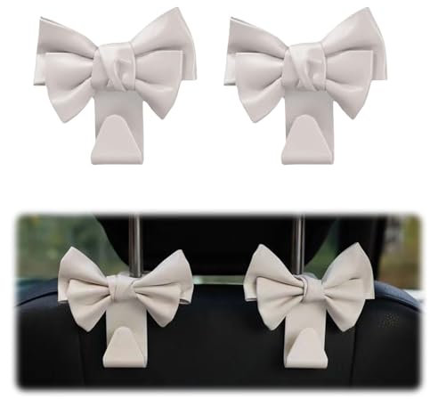 TELAIN 2er Pack Organiseur de Coffre, Crochet de Voiture Mignon pour siège arrière pour Sacs et Pochettes, Économiseur d'espace Automobile (Blanc-Brun)