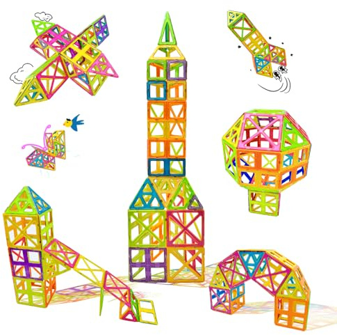 CONDIS Magnetiska byggstenar 72 delar, mega-set – XXL (2 × ) och standardblock, fönsterkort, mint pedagogiska leksaker från 3+, för hem och dagis med tygpåse