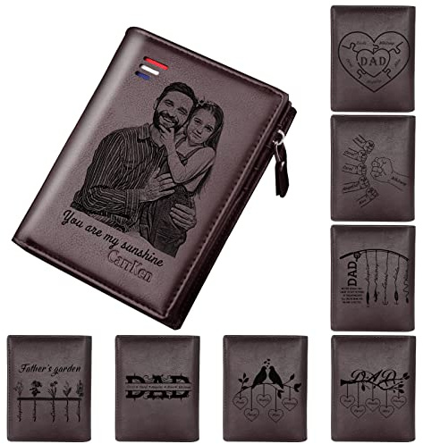 SHKINETARRY Individuell gravierte Geldbörsen, personalisierte Foto-Leder-Geldbörse für Männer, Ehemann, Vater, personalisierte Geschenke