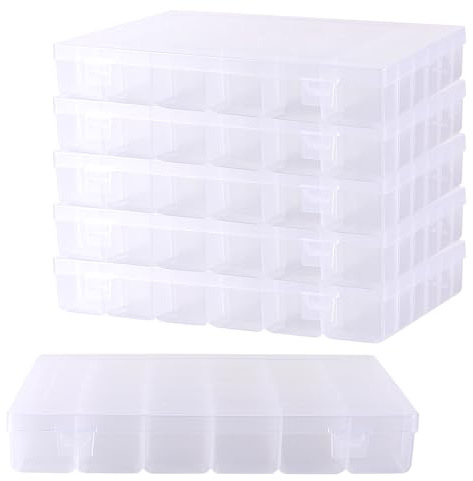 JIAYUET 6 Pack 36 Grids Clear Plastic Storage Box, Bead Storage Box with Adjustable Compartments for Jewellery, Beads, Craft, 27.4 x 17.5 x 4.4 cm