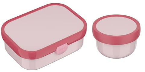 Mepal Caja de frutas y bento para niños, apta para lavavajillas y sin BPA, 300 y 750 ml, con compartimentos, tenedor y cierre de clip, perfecto para aperitivos y comidas, color rosa frío