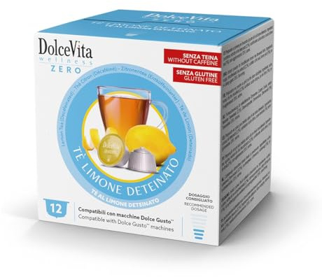 DolceVita 72 Capsule Tè Deteinato al Limone Senza Glutine Senza Lattosio Senza Caffeina Compatibili con Macchine Dolce Gusto - 6 Astucci da 12