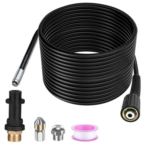TAIMIKO 15M Pressure Washer Drain Pipe Hose Cleaning Kit for Karcher K2-K7 Series and LAVOR Pressure Washer,Pressure Washer Accessories,Sewer Jetter Hose with Adapter,Drain Rods Flexible with Je