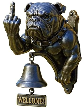 Türklingel mit lustigem Bulldoggen-Design, rustikale Gusseisen-Türklingel, lustiger Türring zum Aufhängen