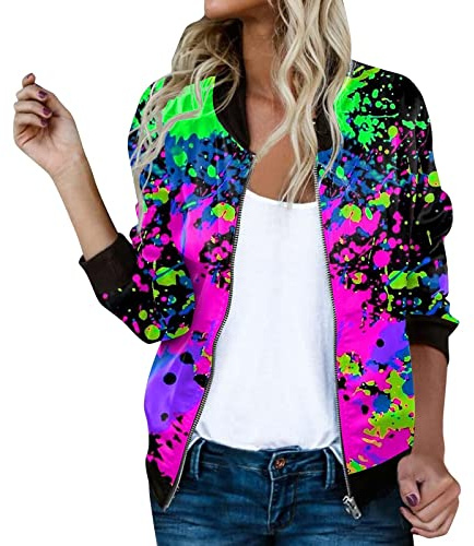 Camouflage Jacke Damen Bluson-Damen Sommer Fliegerjacke 90Er Sommermantel Leichte Parka Sommerjacke Sweatjacke Zipper Günstig Oversize Damenjacken Kurzjacke Frühling Bunt Herbstjacke Blouson XL