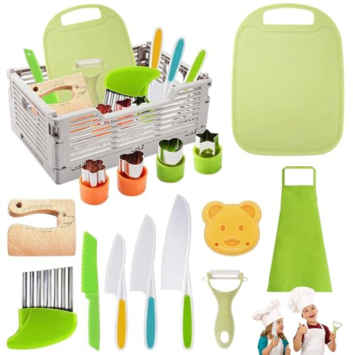 15 Pièces Couteau Enfants, Kit Couteau Sécurité de Cuisine pour Enfants, CouteauCuisine Enfant pour Couper Et Cuire des Fruits Ou Légumes, Kit CuisineJouet Enfant 2 3 4 5 6 Ans