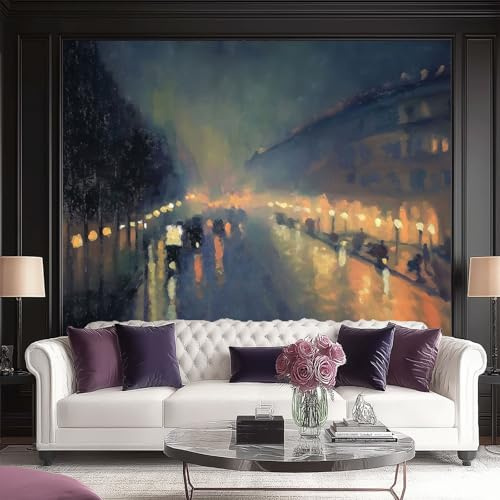 Papel pintado fotográfico Estilo pintura al óleo Luces Edificios la ciudad moda decoración de pared, Vistoso moderno decoración salón dormitorio oficina fotomurales de tela no tejida 200 x 140 cm