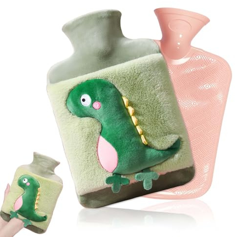shallyong Bouillotte avec Housse, 2L, Peluche Bouillotte Eau Chaude, Chaude Bouillot, Dinosaure Bouillot, Enfant Bouillottes, Grande Bouillottes pour Mains, Pieds, Abdomen, Epaules, Cou et Dos
