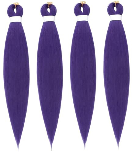 4pcs Extensions per capelli viola per trecce da 26 pollici allungate la lavanda sintetica intrecciato capelli scuri viola