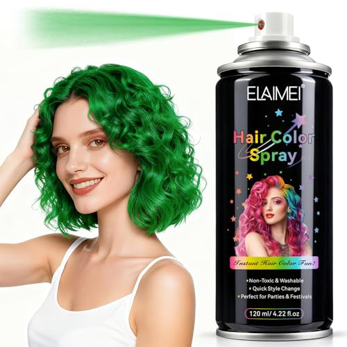 Grön hårspray tvättbar – omedelbar färgning | Hair Color Spray lämplig för barn och vuxna | Hårspray grönt stylingverktyg | Green Hair Spray Holiday Essentials (hårspray grön)