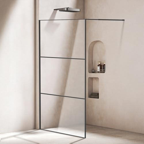 Eikuavons Mampara de ducha de 120 x 200 cm, color negro mate, estructura de 3 segmentos, cristal de seguridad templado de 5 mm, montaje a izquierda y derecha, robusto sistema de marco completo