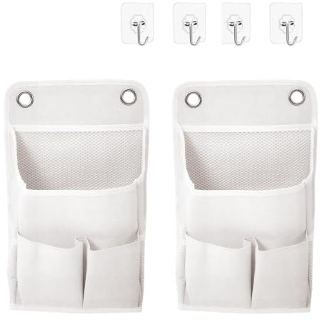 HJ-fuzhou 2 Pièces Sac de Rangement Suspendu Organiseur Mural Pliable Organisateur Mural Suspendu avec 4 Crochets avec Poche Tissu Lin Pliable Vide Poche Mural Sac pour Chambre, Bureau, etc