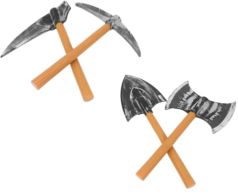 KOMBIUDA Set 4 Pezzi di Piccone e Pala da Nano in Schiuma per Costume, Accessori Scenici per Halloween, Uso Versatile per Spettacoli Teatrali e Feste a Tema