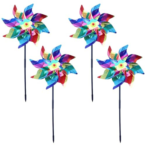 4 Pièces Spirales Répulsives Vent Réfléchissantes, Repulsif Pigeon,Effaroucheur Oiseaux Exterieur Réfléchissant Moulin a Vent Arc-en-Ciel Spirale,pour Les Terres Agricoles, Les Vergers, Les Jardins