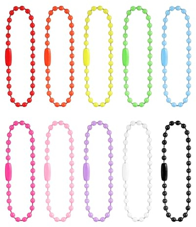 JJUNW 200Stück Kugelketten Schlüsselanhänger, Edelstahl Perlen Rollenkette | 12cm Bunte Kugelkette Edelstahl Ball Chain mit Verbindern Erkennungsmarken-Kette für Tag DIY Handwerk Halsketten