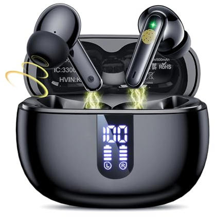 100H Bluetooth 6.0 Wireless Earbuds, Ear Buds 14.2mm Drivers Air Pro 4 3 | Big Bass Earphones, with ENC Noise Cancellation, 3g Lite In Ear Headphones, IP7 Ear Buds for iPhone Samsung Google Android