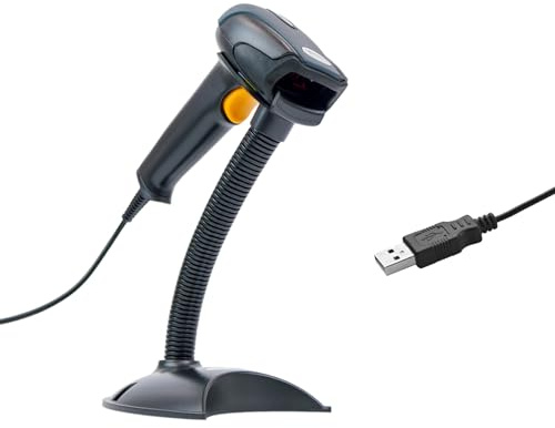 HDWR HD29A Barcode-Scanner mit Standfuß, USB, automatisches Scannen | Funktionstasten, Präfix und Suffix, automatisches Freihand-Scannen im Standfuß, schnelle Codelesung