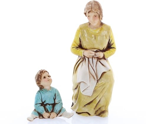 Moranduzzo Mujer Que Remienda y Niño para Belén de 10 Cm Escala 1:20 - Figuras de Belén Indestructibles - Estilo 700', Pintura Acabada a Mano, Producto Oficial, Escultor M. Landi