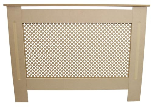 Cache Radiateur en MDF Naturel Motif Grillagé 111,5 cm L x 82 cm H x 18,8 cm P Décoration Intérieur [Kit de Fixations INCLUS]