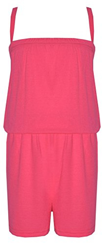 A2Z 4 Kids Flickor Jumpsuit Barn Slätt Färg Trendig - Plain Playsuit Neon Pink 11-12