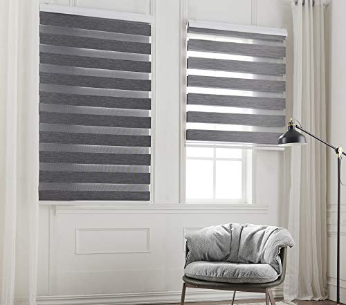 Taiyuhomes Day and Night Zebra Roller Blind Gradient Double Fabric Translucent or Blackout Vision Curtains for Window and Door with Aluminium Cassette (Grey, Width 110cm X Height 150cm)
