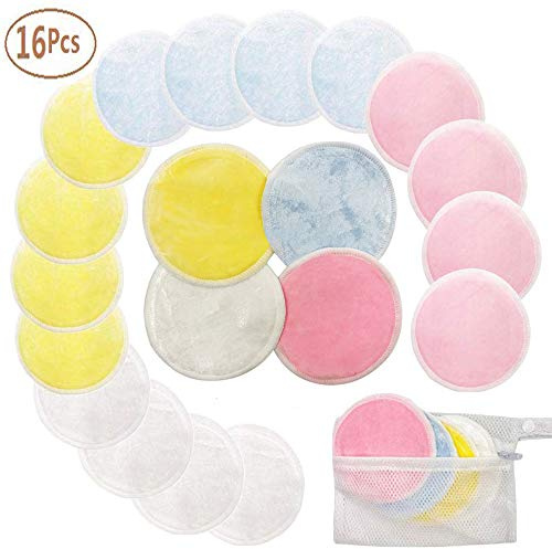 16 Pieza Discos Desmaquillantes Reutilizables, Almohadillas Lavables para Quitar Maquillaje, Almohadillas Lavandería de algodón de bambú con Bolsa de Desmaquilladores
