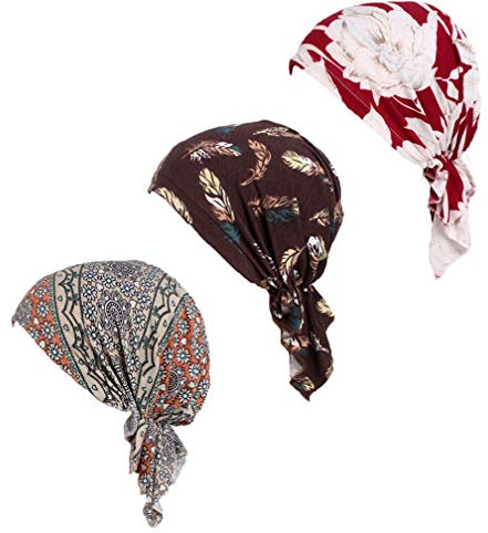 Förknuten ”Chemo”-huvudscarf, skydd för hjässan, keps, för kvinnor, lång stil, 3-pack, one size