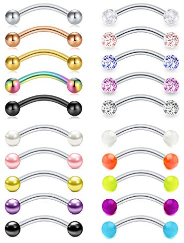 Mayhoop 16G Stainless Steel Daith Rook Earring 8mm 10mm Curved Barbell Eyebrow Rings Piercing Jewelry For Women Men 20Pcs