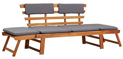 Tidyard 2-in-1 Verstellbar Gartenbank Sonnenliege Balkon Bank Balkonsofa Balkonmöbel Sitzbank Garten Gartensofa 2 Sitzer Holzbank Gartenliege Balkon Terrasse, Dunkelgraue Auflage