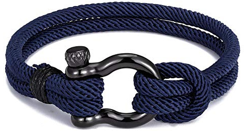 EXINOX Pulsera Cuerda Nautica Cabo Cierre Grillete | Hombre Mujer | Estilo Nautico Mar Vela Marinero Barco (Azul Marino)