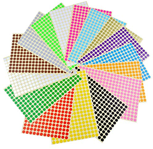 Runde Punktaufkleber,Farbetiketten 6mm Dot Klebepunkte 16 Farben/Blatt Farbkodierung Etikette 6120 Stück Markierungspunkte