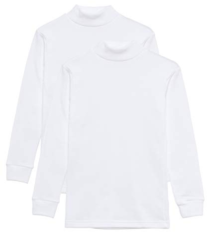 Camiseta Térmica Interior Niños Cuello Medio Alto Semi Cisne Manga Larga Colores Lisos. Pack de 2 Camisetas (Blanco, 10 años)