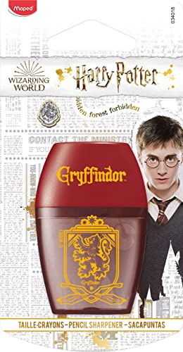Maped Harry Potter Pencil Sharpener with Reservoir and 1 Hole for Kids, Ergonomic Design, Official Harry Potter Licensed Gryffindor Design, Recyclable Packaging