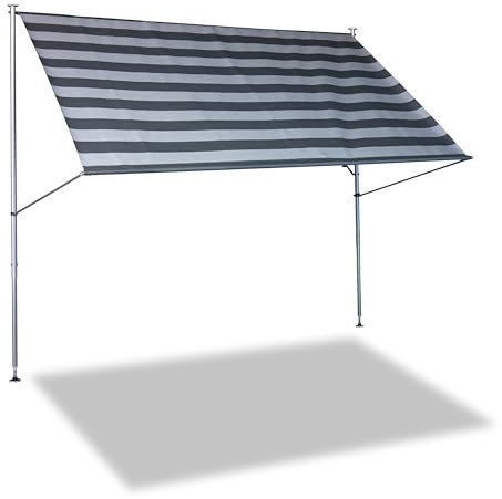 Angerer Klemmmarkise Premium mit Handkurbel, Terrasse/Balkon, Montage ohne Bohren, Made in Germany, hochwertiger Stoff, UV-beständig, höhenverstellbar, wasserabweisend, 300 cm Streifen Dunkelgrau