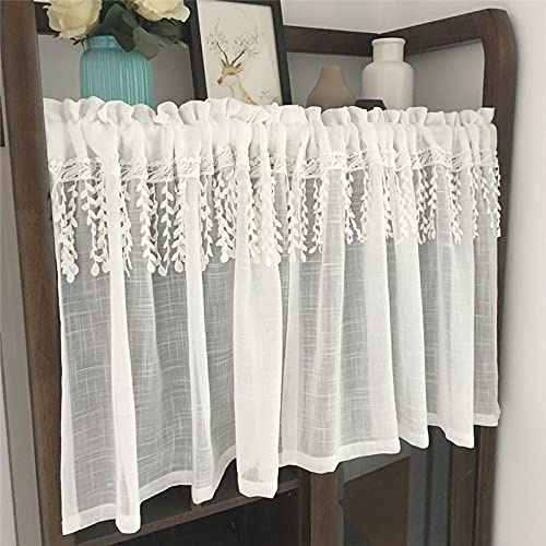 EXQULEG Scheibengardine Leinen Bistrogardine Vorhänge Stickerei Küchengardine Retro Spitze Halbtransparente Kurzgardine Gardinen (1 Stück,55×175cm)
